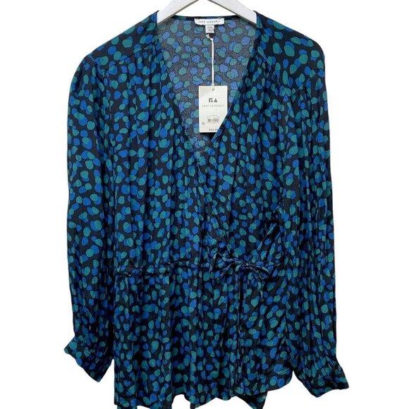 FREE ASSEMBLY Top Size XXXL Green Blue Dot Crossover Boho Long Sleeve Blouse - Picture 1 of 10